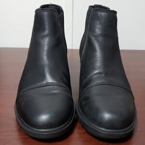 SOREL EVIE.2 CHELSEA Black Leather Suede Hidden Wedge Slip On Lug Boots